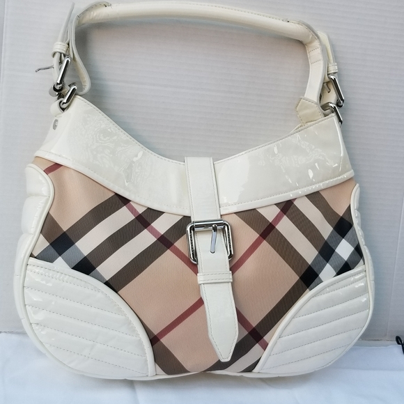 Burberry  Phoebe white /Beige Nova Check PVC and quited Patent Leather Hobo bag - Picture 2 of 16